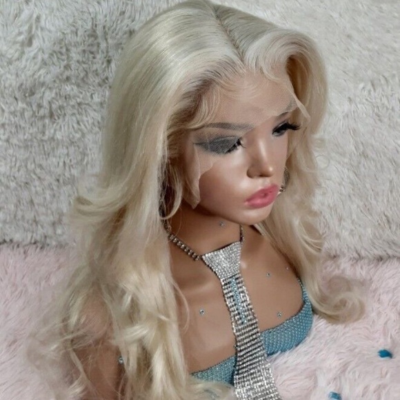 Realistic Human Hair Wig  Light Blonde Large Cap 13x4 Lace Front 18 In